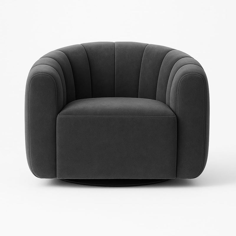 Pixa Homes Modern Velvet Upholstered Sofa Couch with Curved Backrest & Channel Tufted Design - Grey - Image 3